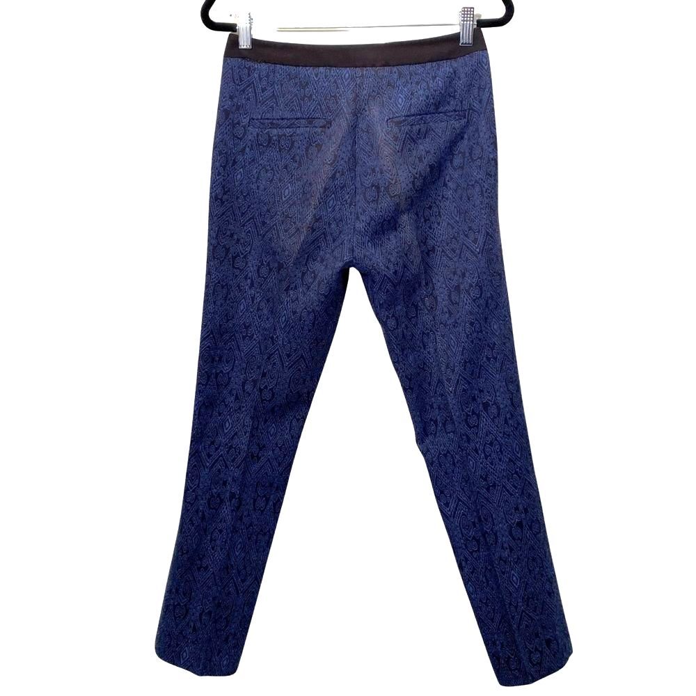 Zara Damask Print Slim Ankle Pants Blue Black Jacquard XS - Picture 2 of 12